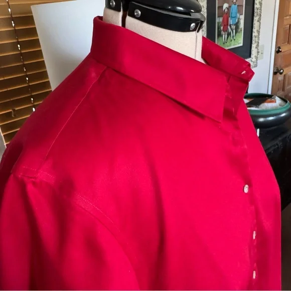 NWOT Lands’ End red 100% cotton button front shirt 2X - Picture 3 of 11